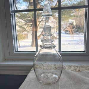 Vintage Clear Glass Ship Decanter with Stopper | 32 oz Hand Blown Glass Carafe